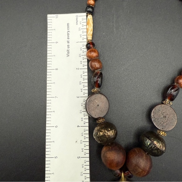 Vintage Handcrafted Carved Camel Bones with Brass Inlayed Wooden Beaded Necklace - Picture 14 of 17